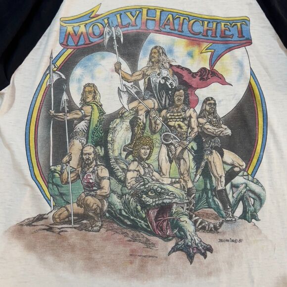 RARE! Vintage 80s Molly Hatchet Take No Prisoners World Tour Raglan 3/4 Sleeve M - Picture 2 of 10